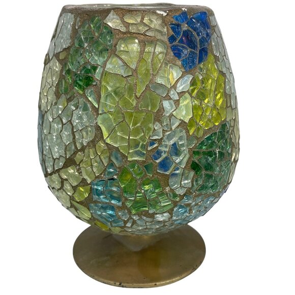 Retro MCM Mosaic Glass Brandy Snifter Candle Holder Pedestal Vase 1970's Vintage - Picture 2 of 15